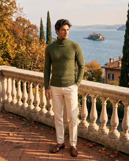 Men's Ribbed Turtleneck Pullover with a Close Fit