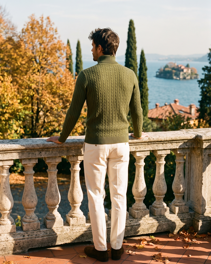 Men's Ribbed Turtleneck Pullover with a Close Fit