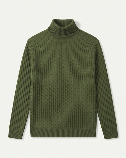 Men's Ribbed Turtleneck Pullover with a Close Fit