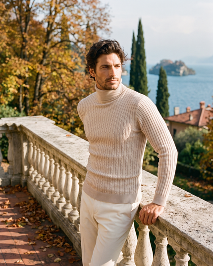 Men's Ribbed Turtleneck Pullover with a Close Fit