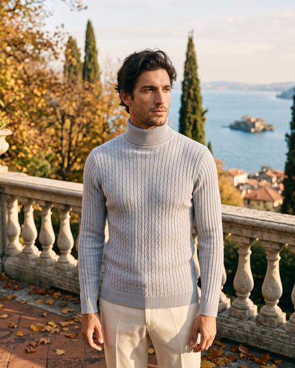 Men's Ribbed Turtleneck Pullover with a Close Fit