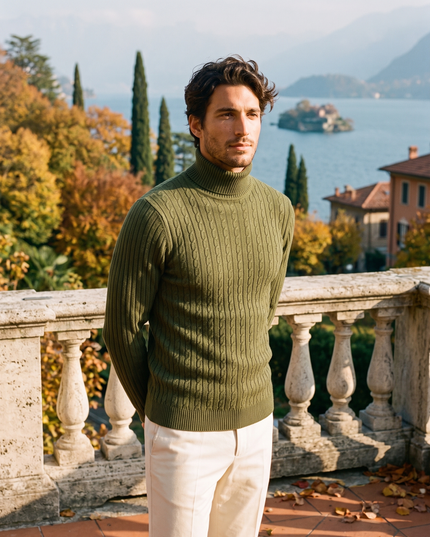 Men's Ribbed Turtleneck Pullover with a Close Fit