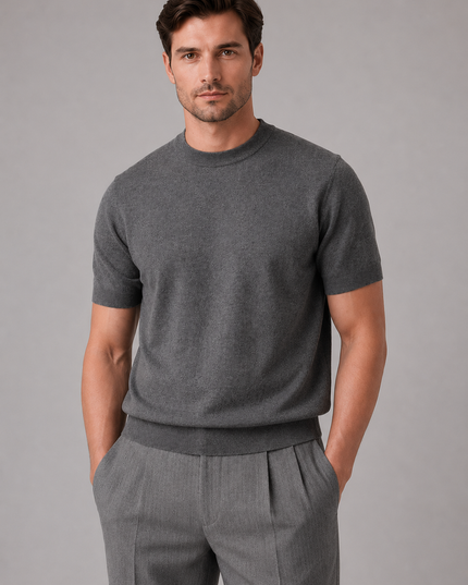 Men's Short-Sleeve Knit T-Shirt with a Ribbed Crewneck