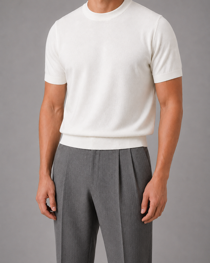Men's Short-Sleeve Knit T-Shirt with a Ribbed Crewneck