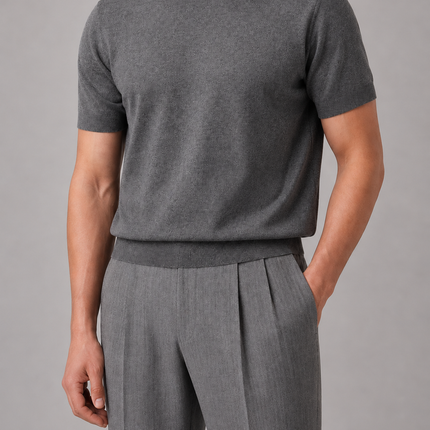 Men's Short-Sleeve Knit T-Shirt with a Ribbed Crewneck
