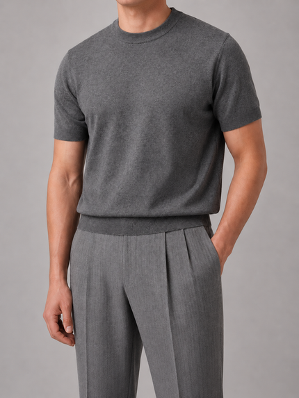 Men's Short-Sleeve Knit T-Shirt with a Ribbed Crewneck
