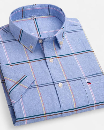 Men's Short Sleeve Oxford Shirt with a Button-Down Collar