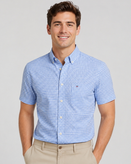 Men's Short Sleeve Oxford Shirt with a Button-Down Collar