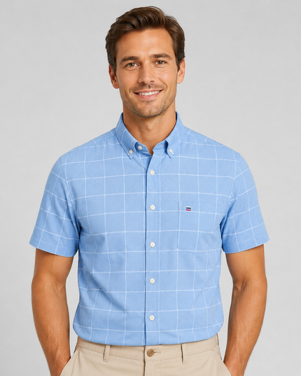 Men's Short Sleeve Oxford Shirt with a Button-Down Collar