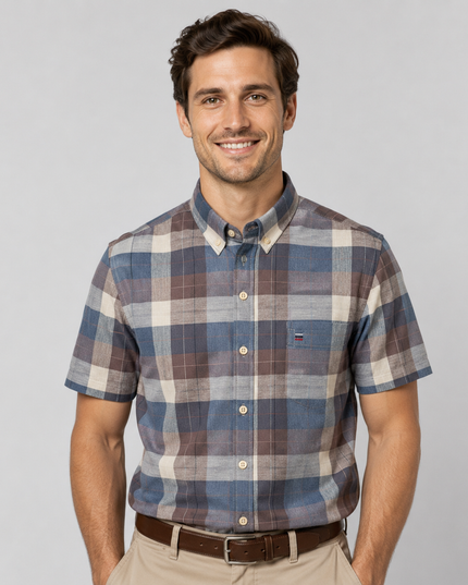 Men's Short Sleeve Oxford Shirt with a Button-Down Collar