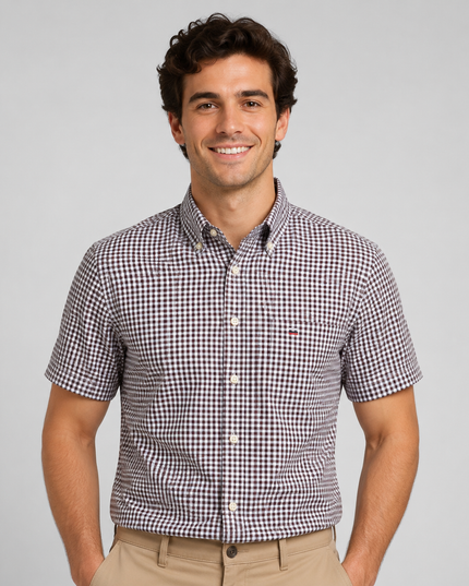 Men's Short Sleeve Oxford Shirt with a Button-Down Collar