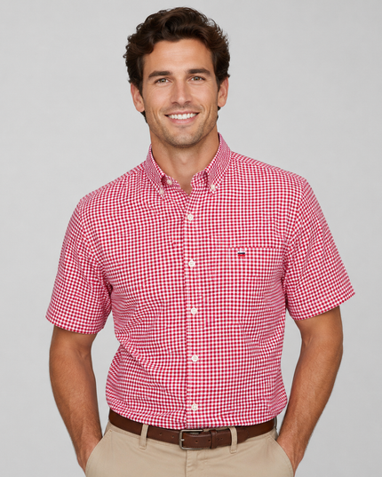 Men's Short Sleeve Oxford Shirt with a Button-Down Collar