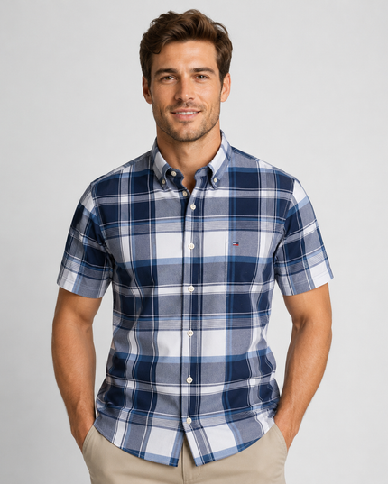 Men's Short Sleeve Oxford Shirt with a Button-Down Collar