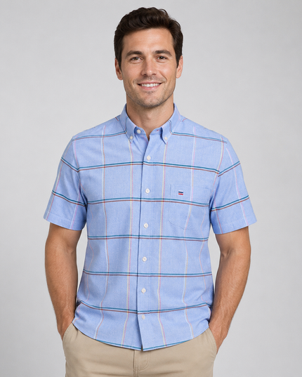 Men's Short Sleeve Oxford Shirt with a Button-Down Collar