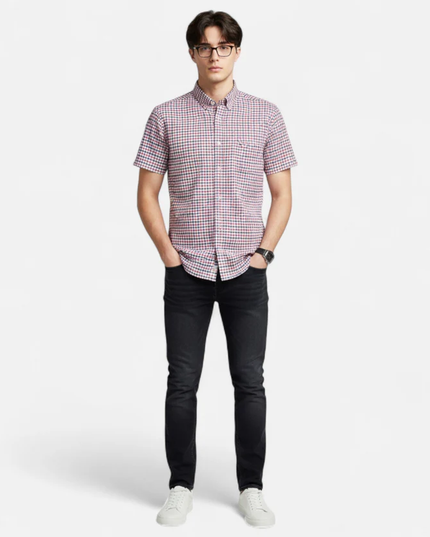 Men's Short Sleeve Oxford Shirt with a Button-Down Collar