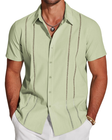 Men's Short-Sleeve Shirt with an Embroidered Camp Collar