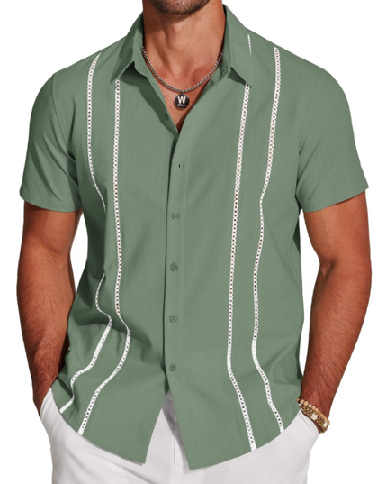 Men's Short-Sleeve Shirt with an Embroidered Camp Collar