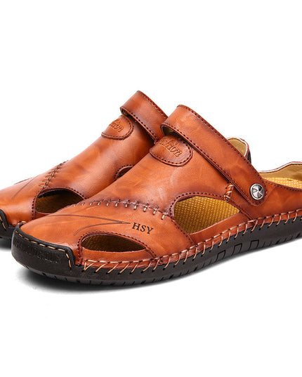 Men's Slip-On Leather Sandals with Side Cut-Outs