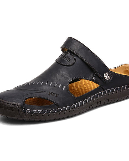 Men's Slip-On Leather Sandals with Side Cut-Outs