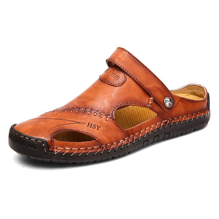 Men's Slip-On Leather Sandals with Side Cut-Outs
