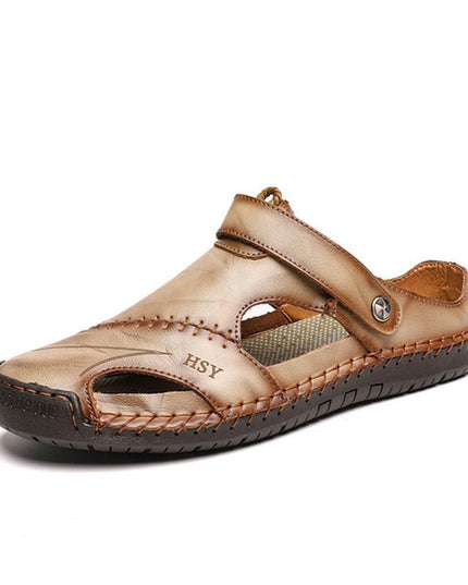 Men's Slip-On Leather Sandals with Side Cut-Outs