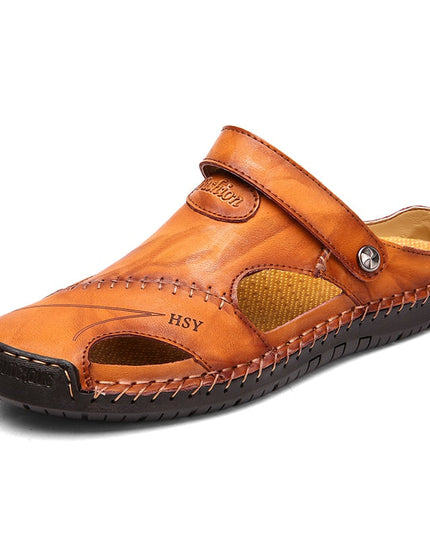 Men's Slip-On Leather Sandals with Side Cut-Outs