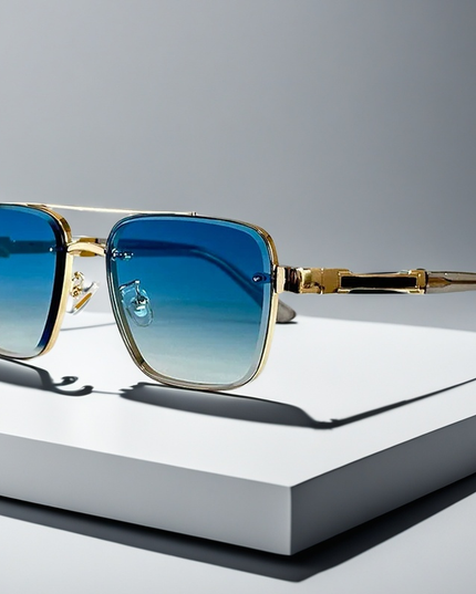 Men's Square Sunglasses with a Double Metal Bridge