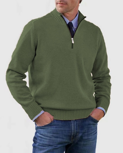 Men's Stand Collar Pullover with a Ribbed Quarter-Zip