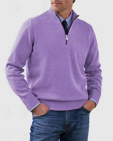 Men's Stand Collar Pullover with a Ribbed Quarter-Zip