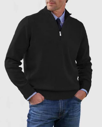 Men's Stand Collar Pullover with a Ribbed Quarter-Zip