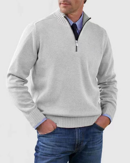 Men's Stand Collar Pullover with a Ribbed Quarter-Zip