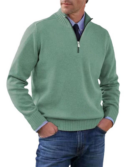 Men's Stand Collar Pullover with a Ribbed Quarter-Zip
