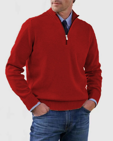 Men's Stand Collar Pullover with a Ribbed Quarter-Zip