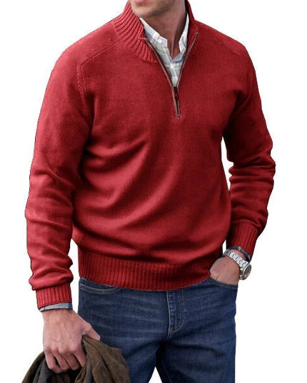 Men's Stand-Collar Sweater with a Half-Length Zip