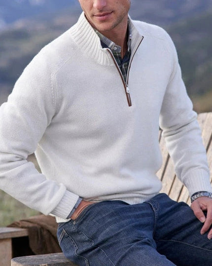 Men's Stand-Collar Sweater with a Half-Length Zip