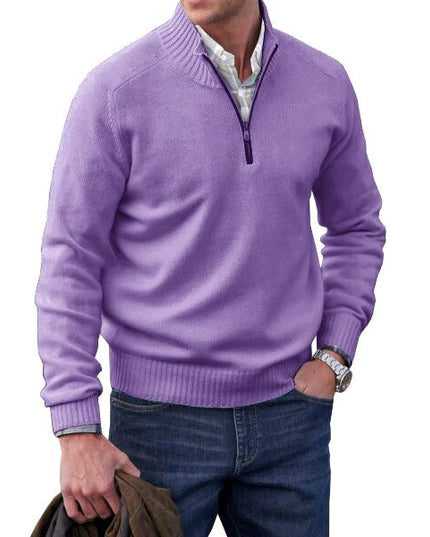 Men's Stand-Collar Sweater with a Half-Length Zip