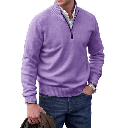 Men's Stand-Collar Sweater with a Half-Length Zip