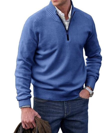 Men's Stand-Collar Sweater with a Half-Length Zip