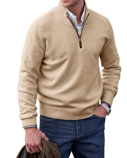 Men's Stand-Collar Sweater with a Half-Length Zip