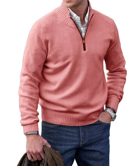 Men's Stand-Collar Sweater with a Half-Length Zip