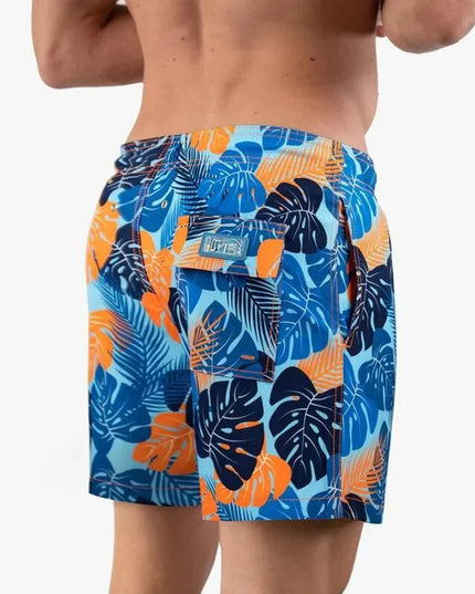 Men's Swim Shorts with a Tropical Print and Hidden Pocket