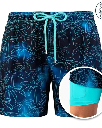 Men's Swim Shorts with a Tropical Print and Hidden Pocket