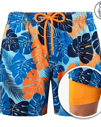 Men's Swim Shorts with a Tropical Print and Hidden Pocket