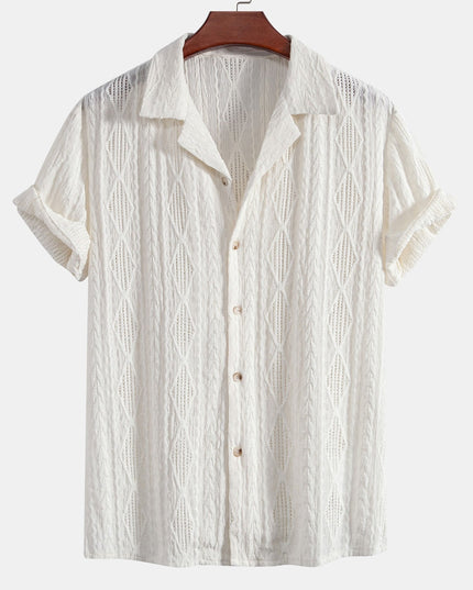 Men's Textured Camp Collar Short Sleeve Summer Shirt