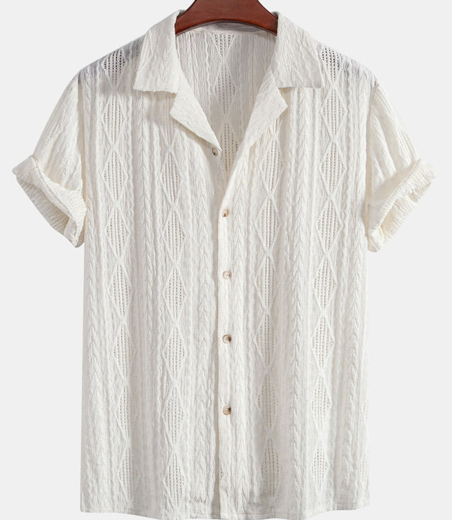 Men's Textured Camp Collar Short Sleeve Summer Shirt