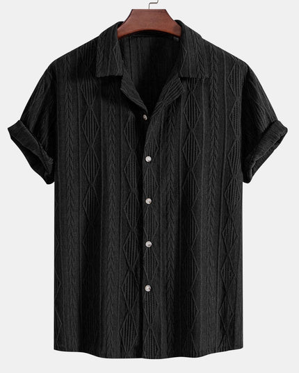 Men's Textured Camp Collar Short Sleeve Summer Shirt