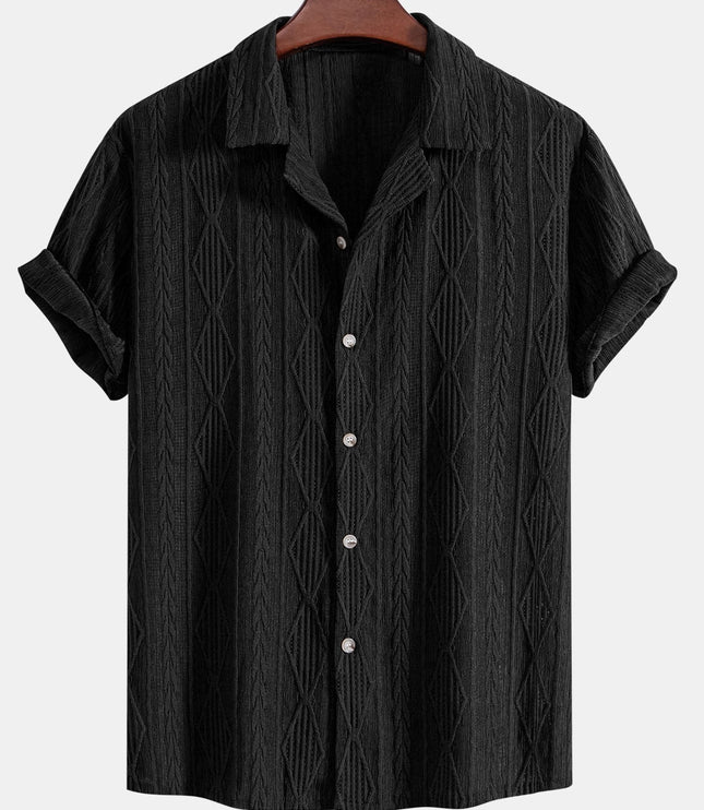Men's Textured Camp Collar Short Sleeve Summer Shirt