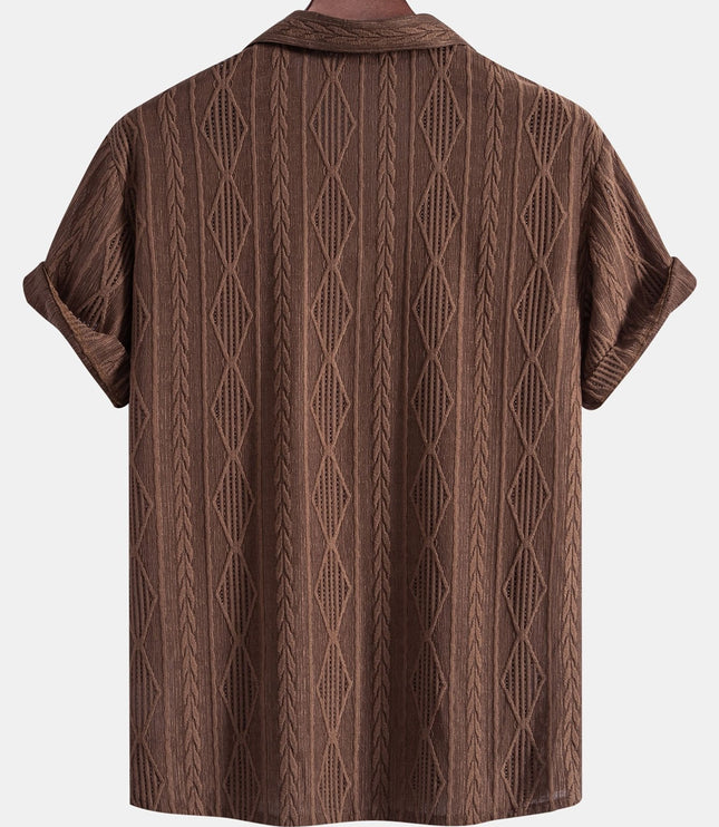 Men's Textured Camp Collar Short Sleeve Summer Shirt