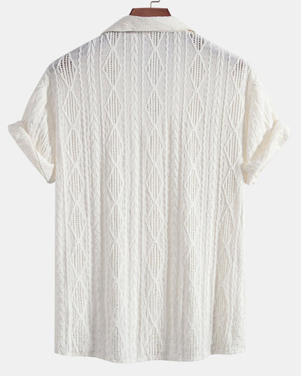 Men's Textured Camp Collar Short Sleeve Summer Shirt
