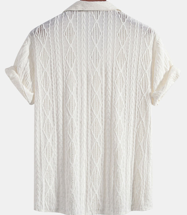 Men's Textured Camp Collar Short Sleeve Summer Shirt